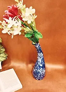 Caffeine Ceramic Handmade Glossy Blue and White Studio Flower Vase (1 Pc)