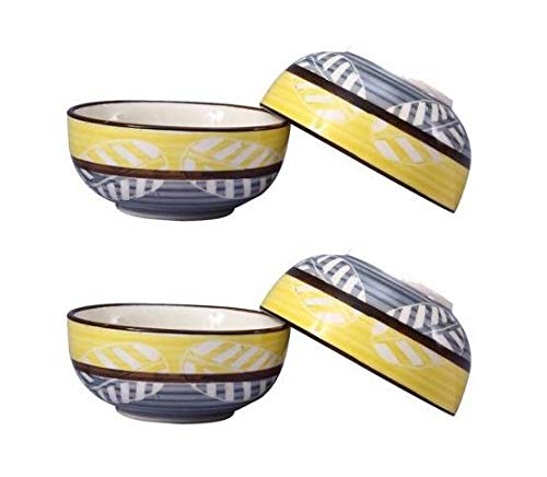 Caffeine Ceramic Handmade Yellow and Gray Dessert Bowl (Set of 4) - Caffeine Premium Stoneware