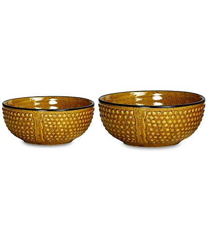 Caffeine Handmade Ceramic Stoneware Mustard bubble Serving Bowl (Set of 3) - Caffeine Premium Stoneware