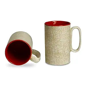 Caffeine Ceramic Handmade Stoneware  White & Red Milk Mug (Set of 2) - Caffeine Premium Stoneware