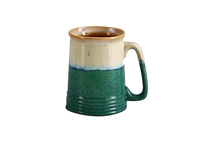 Caffeine Ceramic Handmade Cream and Green Studio Beer Mug( Set of 2) - Caffeine Premium Stoneware