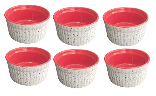 Caffeine Ceramic Handmade White and Red Ramekins Bowl (Set of 6) - Caffeine Premium Stoneware