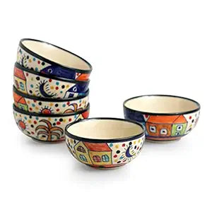 Caffeine Ceramic Handmade Family Hut Katori Bowl (Set of 6) - Caffeine Premium Stoneware