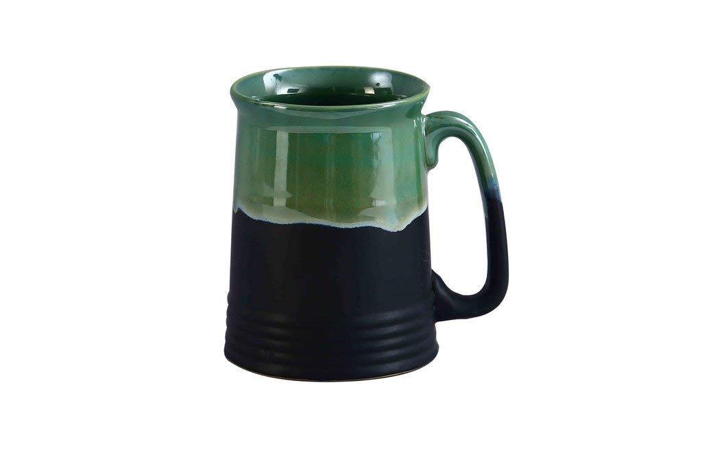 Caffeine Ceramic Handmade Green and Black Studio Beer Mug (Set of 2) - Caffeine Premium Stoneware