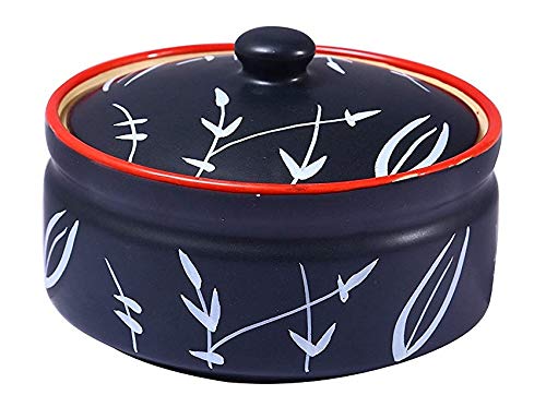 caffeine ceramic handmade black bamboo serving casserole (set of 1)