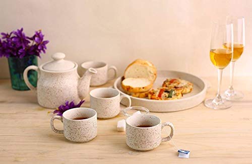 Caffeine Ceramic Handmade White Matte Finish Tea Tray Set (Pack of 6) - Caffeine Premium Stoneware