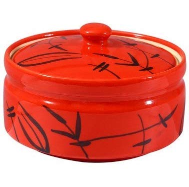 Caffeine Ceramic Handmade Red Bamboo Serving Donga Casserole with lid (set of 1 small)