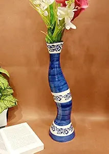 Caffeine Ceramic Handmade Glossy Blue and White Printed Flower Vase (1 Pc)