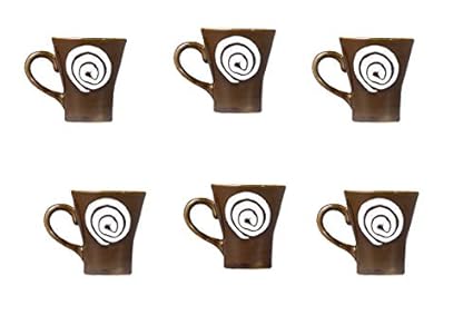 Caffeine Ceramic Handmade Brown Doodle Tea Cup (Set of 6) - Caffeine Premium Stoneware