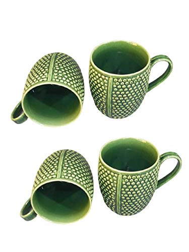 Caffeine Ceramic Handmade Green Bubble Coffee Mug (Set of 4) - Caffeine Premium Stoneware