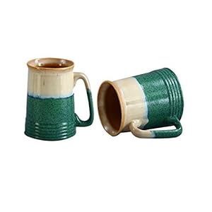 Caffeine Ceramic Handmade Cream and Green Studio Beer Mug – Set of 4 - Caffeine Premium Stoneware
