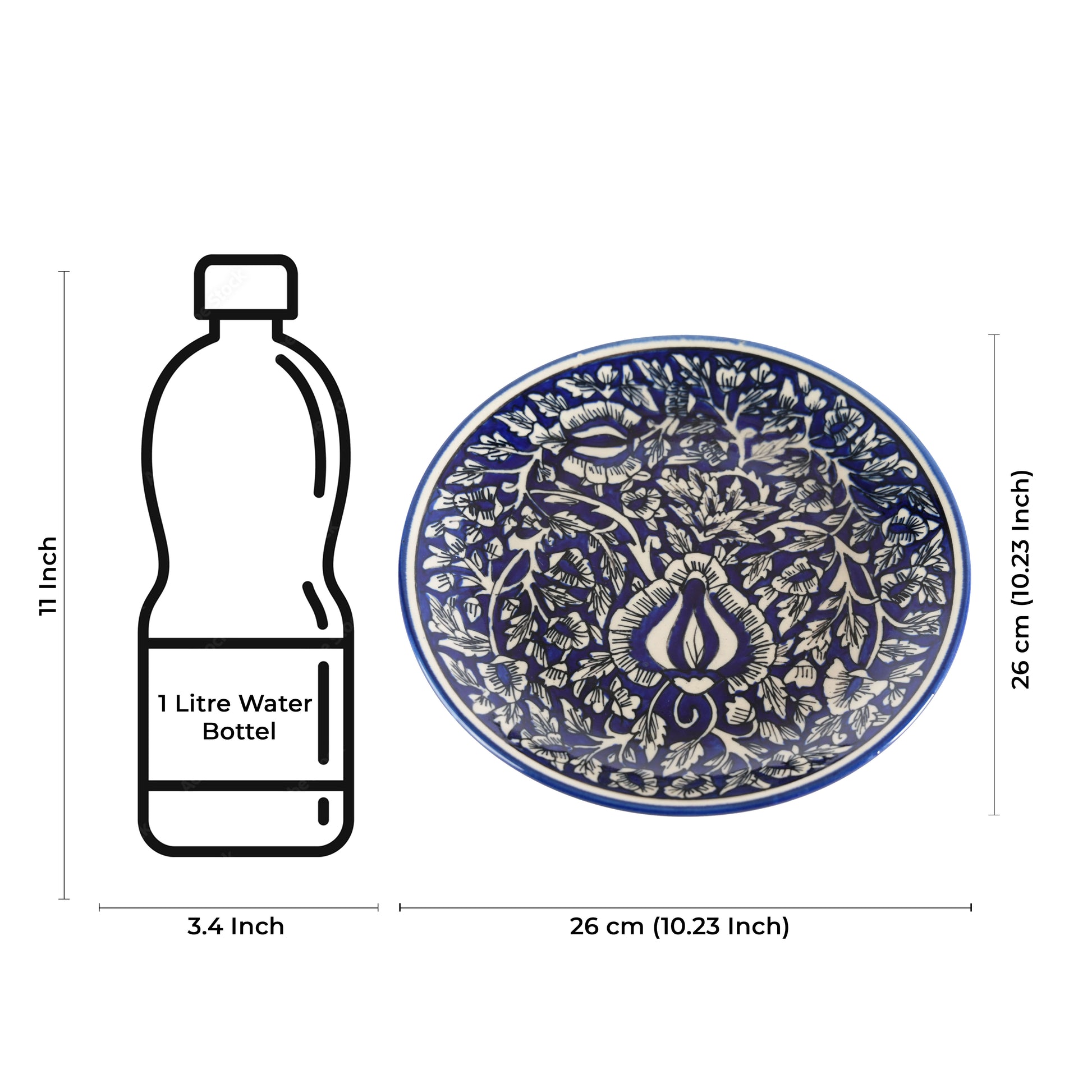 Caffeine Ceramic Handmade Blue Mughal Dinner Plate 10" inch(Set of 6) - Caffeine Premium Stoneware