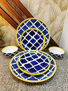 Caffeine Ceramic Handmade Blue Umrao Combo Dinner Set 6 - Caffeine Premium Stoneware