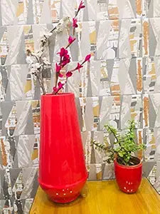 Caffeine Ceramic Handmade Glossy Red Cylindrical Vase (1 Pcs)