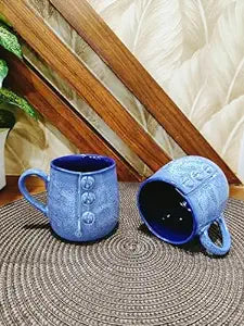 Caffeine Ceramic Handmade Blue Buttoned Tea Cup set of 2 - Caffeine Premium Stoneware