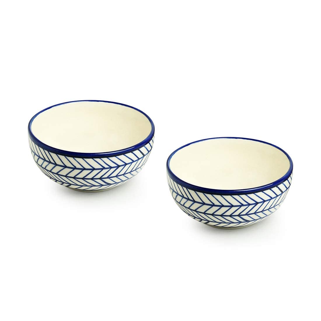 Caffeine Ceramic Handmade Blue Chevron Dinner Set (Set of 3) 1 Dinner Plate & 2 Katori Bowl