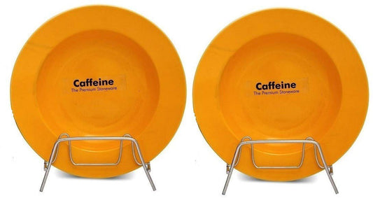 Caffeine Ceramic Handmade Stoneware Glossy Yellow Soup Plate/Pasta Plate/Maggie Plates/Macaroni Plate 9 inch (Set of 2 Microwave & Dishwasher Safe) - Caffeine Premium Stoneware