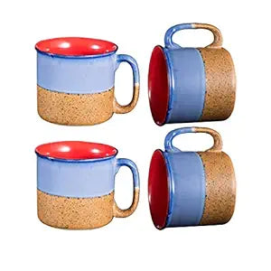 Caffeine Ceramic Handmade Blue and Mustard Maggie Mug (Set of 4) - Caffeine Premium Stoneware