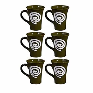 Caffeine Ceramic Handmade Pickle Green Doodle Tea Cup (Set of 6) - Caffeine Premium Stoneware