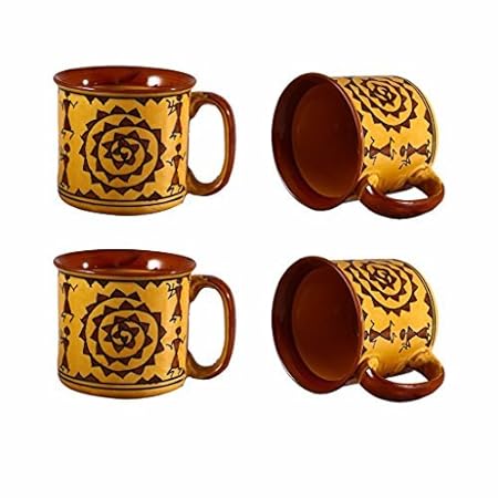 Caffeine Ceramic Handmade Mustard Romani Maggie Mug (Set of 4) - Caffeine Premium Stoneware