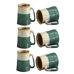 Caffeine Ceramic Handmade Cream and Green Studio Beer Mug – Set of 6 - Caffeine Premium Stoneware