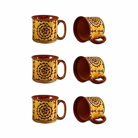 Caffeine Ceramic Handmade Mustard Romani Maggie Mug (Set of 6) - Caffeine Premium Stoneware