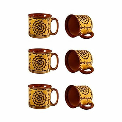 Caffeine Ceramic Handmade Mustard Romani Maggie Mug (Set of 6) - Caffeine Premium Stoneware