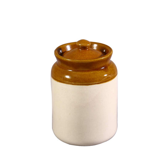 Caffeine Ceramic Stoneware Handmade Mustard And Cream Barni/Pickle Jar (Set of 1) - Caffeine Premium Stoneware