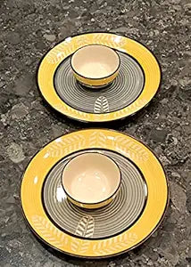 Caffeine Ceramic Handmade Yellow Leaf Combo Dinner Set of 4 - Caffeine Premium Stoneware