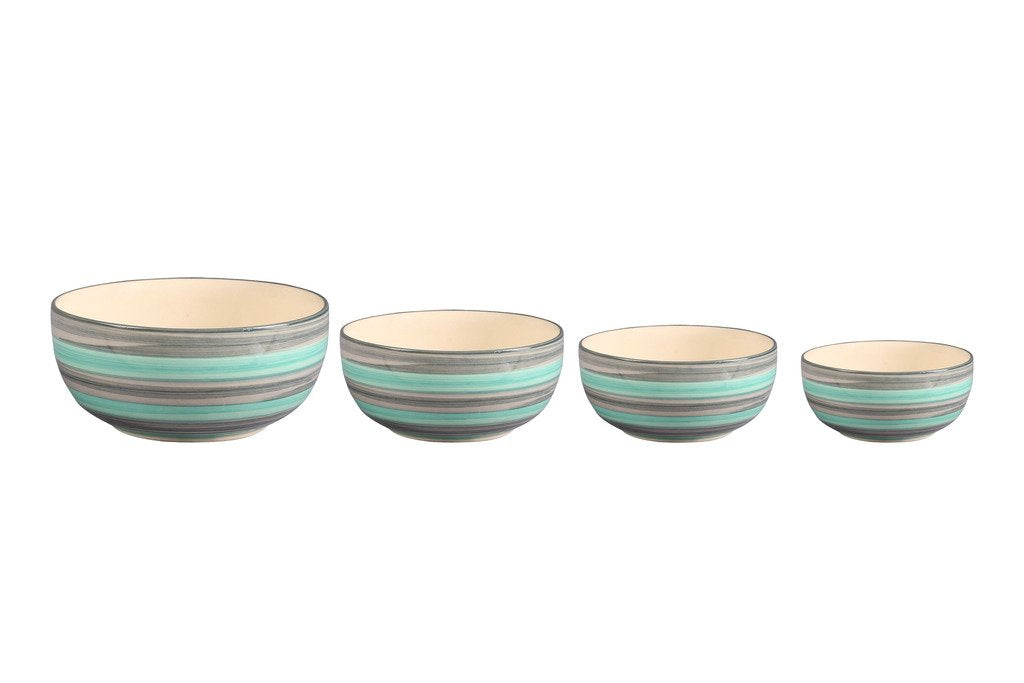 Caffeine Ceramic Handmade Sea green & Grey Serving Bowl (Set of 4) - Caffeine Premium Stoneware