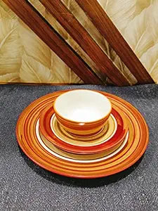 Caffeine Ceramic Handmade Orange Beige Combo Dinner Set (Set of 3) - Caffeine Premium Stoneware