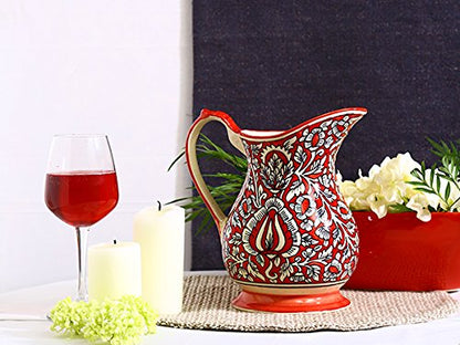 Caffeine Ceramic Handmade Stoneware Red Mughal Water jug (Set of 1, 1400 ml) - Caffeine Premium Stoneware