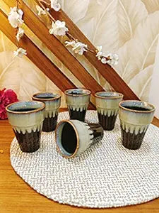 Caffeine Ceramic Handmade Cocoa Black kulhad Cup (Set of 6) - Caffeine Premium Stoneware