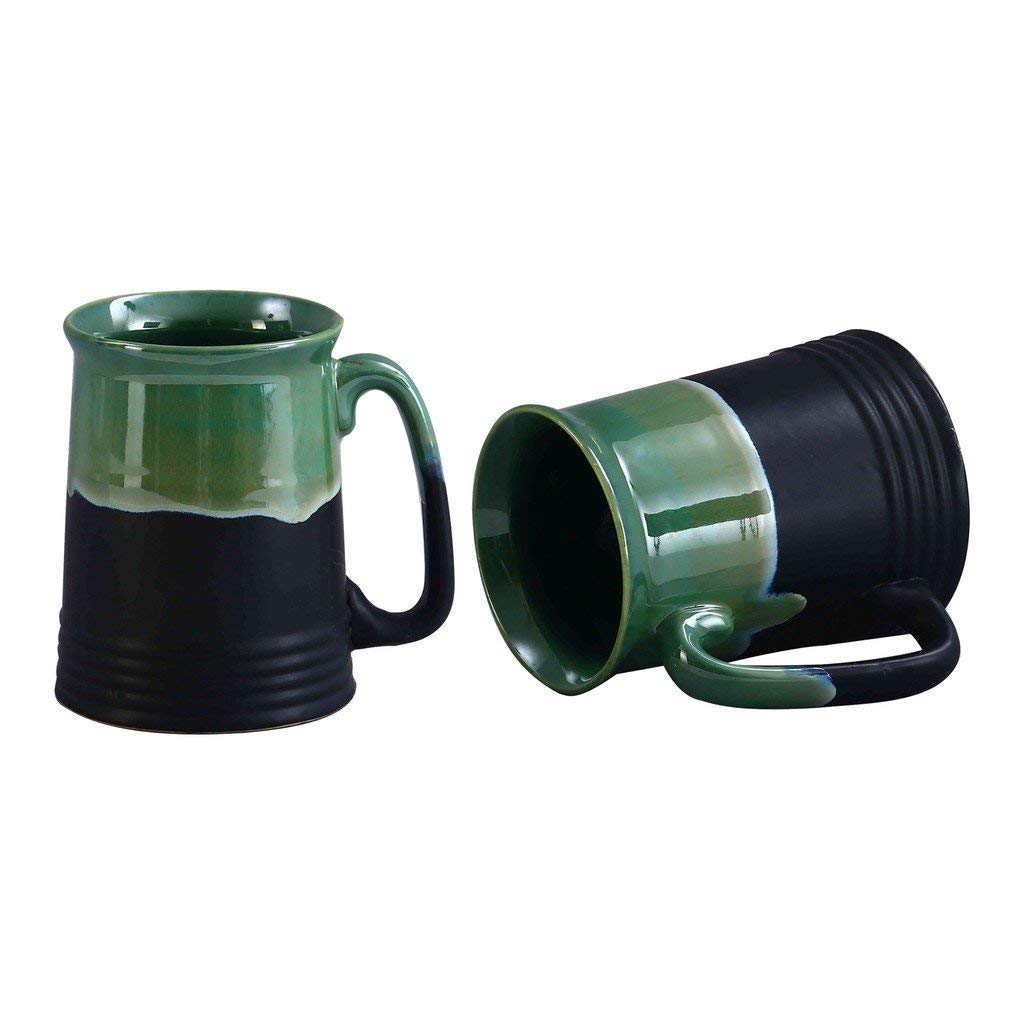 Caffeine Ceramic Handmade Green and Black Studio Beer Mug - Set of 4 - Caffeine Premium Stoneware