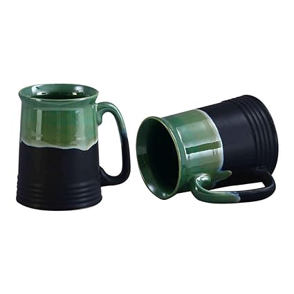 Caffeine Ceramic Handmade Green and Black Studio Beer Mug - Set of 6 - Caffeine Premium Stoneware