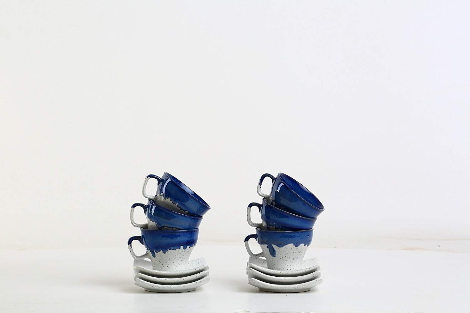 Caffeine Ceramic Handmade Blue & White Studio Tea Set - (Set of 15 pcs) - Caffeine Premium Stoneware