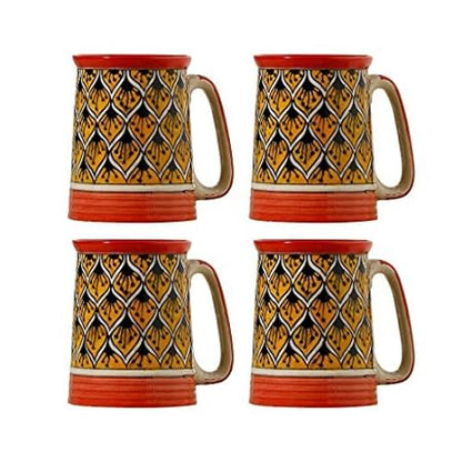 Caffeine Ceramic Handmade Orange Morroco Beer Mug (Set of 4) - Caffeine Premium Stoneware