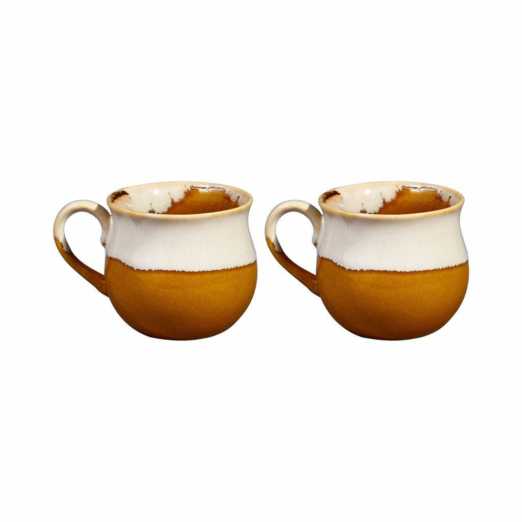 Caffeine Ceramic Handmade Mustard & White Studio Tea Cups Set of 2 - Caffeine Premium Stoneware