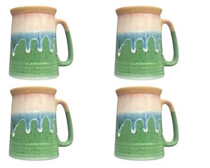 Caffeine Ceramic Handmade Green & Multi Color Beer Mug (Set of 4) - Caffeine Premium Stoneware