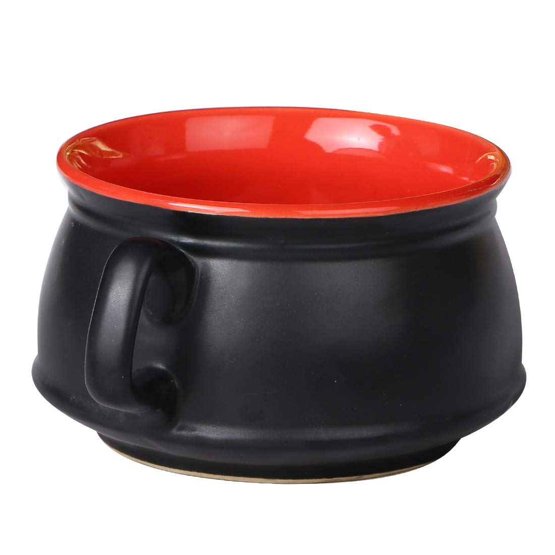 Caffeine Ceramic Handmade Red & Black Matte Double Handled Soup Bowl with Spoon (Set of 2) - Caffeine Premium Stoneware