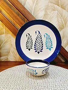 Caffeine Ceramic Handmade Blue Boota Combo Dinner Set (Set of 2) - Caffeine Premium Stoneware