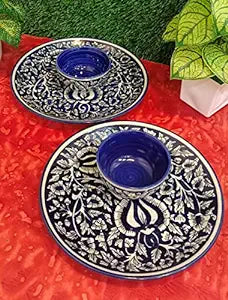 Caffeine Ceramic Handmade Blue mughal Combo Dinner Set (Set of 4) - Caffeine Premium Stoneware