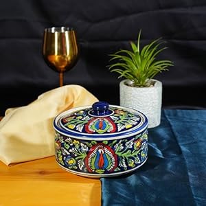 Caffeine Ceramic Handmade  Blue Jaipuri Serving Donga Casserole Large (set of 1)