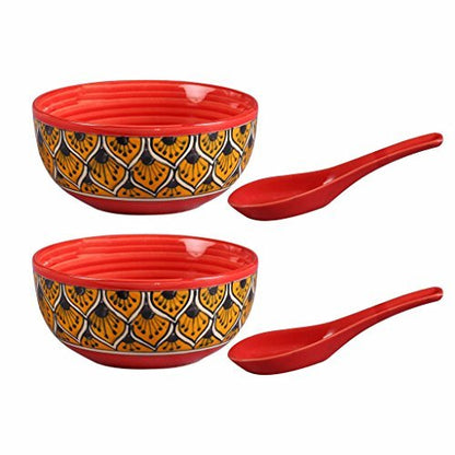 Caffeine Ceramic Handmade Orange Morocco Soup Bowl with Spoon (Set of 2) - Caffeine Premium Stoneware