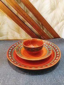 Caffeine Ceramic Handmade Rustic Brown Combo Dinner Set(Set of 3) - Caffeine Premium Stoneware