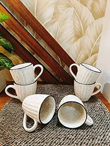 Caffeine Ceramic Handmade White Matte Tea Cup (Set of 6) - Caffeine Premium Stoneware