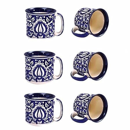 Caffeine Ceramic Handmade Blue Mughal Maggie Mug (Set of 6) - Caffeine Premium Stoneware