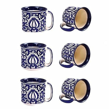 Caffeine Ceramic Handmade Blue Mughal Maggie Mug (Set of 6) - Caffeine Premium Stoneware