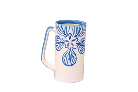 Caffeine Handmade Ceramic White and Blue Flora Milk Mug (Set of 2) - Caffeine Premium Stoneware