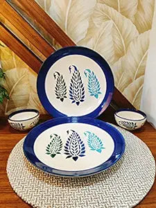 Caffeine Ceramic Handmade Blue Boota Combo Dinner Set 4 - Caffeine Premium Stoneware